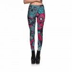 Teal and Red Skulls with Diamonds Women's Leggings Printed Yoga Pants Workout