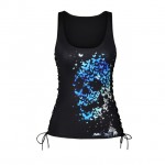 Butterfly Skull Side Lace Up Tank Top