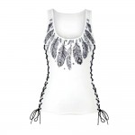 Boho Feathers Side Lace Up Tank Top