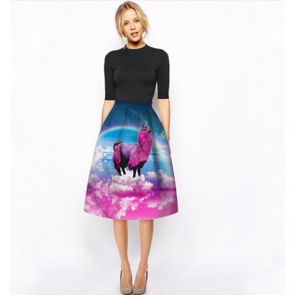 Unicorn Llama High Full Pleated Skirt - Woman's Skirt
