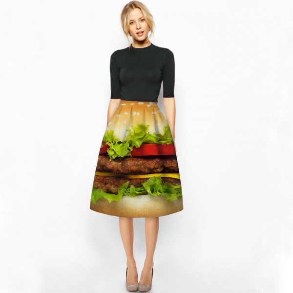 Cheeseburger High Full Pleated Skirt - Woman's Skirt