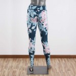 Pink Floral on Gray Women's Leggings Printed Yoga Pants Workout