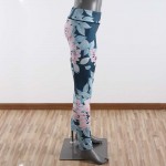 Pink Floral on Gray Women's Leggings Printed Yoga Pants Workout