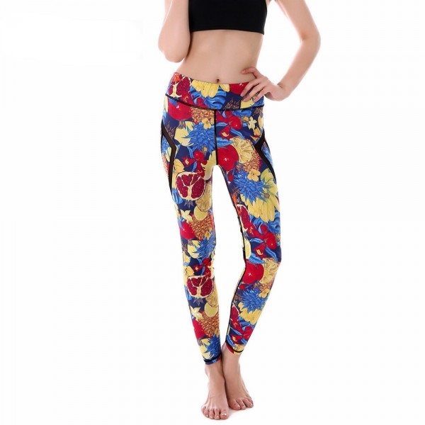 Fruit and Flowers with Black Mesh Lines Women's Leggings Printed Yoga Pants Workout
