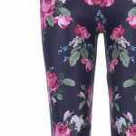 Hot Pink Vintage Roses on Black Women's Leggings Printed Yoga Pants Workout