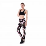Pink Lilies with Black Mesh Lines Women's Leggings Printed Yoga Pants Workout