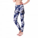 Skulls and Blue Flowers with Black Mesh Lines Women's Leggings Printed Yoga Pants Workout