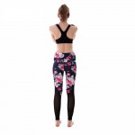 Pink Floral with Black Mesh Lines Women's Leggings Printed Yoga Pants Workout
