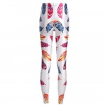 Colorful Feathers on White Women's Leggings Printed Yoga Pants Workout