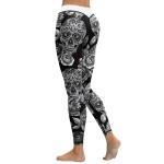 Black and White Floral Skulls Women's Leggings Printed Yoga Pants Workout