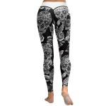 Black and White Floral Skulls Women's Leggings Printed Yoga Pants Workout