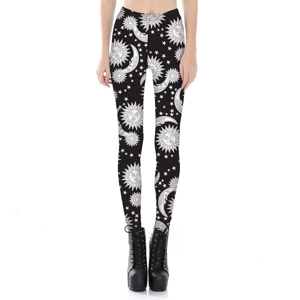 Black and White Sun and Moon Women's Leggings Printed Yoga Pants Workout