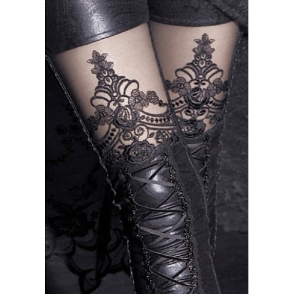 Black Faux Leather Lace Panel Women's Leggings