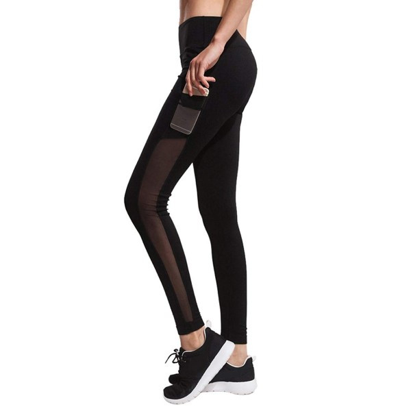 Black Zipper Pocket Mesh Panel Women's Leggings Yoga Pants Workout