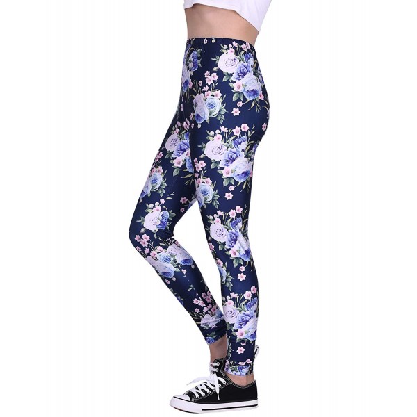 Dark Blue Flowers Lines Women's Leggings Printed Yoga Pants Workout