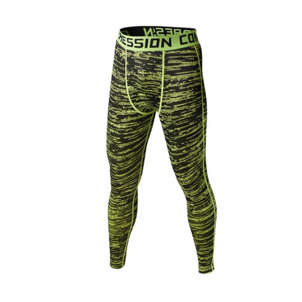 Green and Black Marled Men's Leggings Compression Tights Workout Bodybuilding Fitness