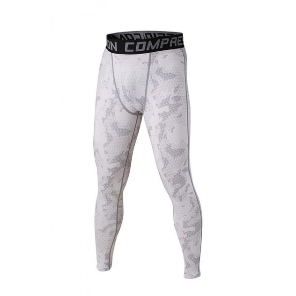 White and Gray Camouflage Men's Leggings Compression Tights Workout Bodybuilding Fitness