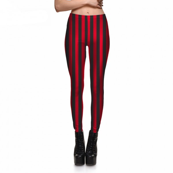 Red and Black Vertical Striped Women's Leggings Printed Yoga Pants Workout