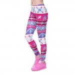Hot Pink and Blue Aztec Print Women's Leggings Yoga Workout Capri Pants