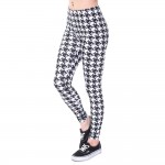 Houndstooth Cats Black and White Women's Leggings Yoga Workout Capri Pants