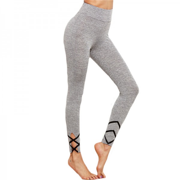 Gray Marled Criss Cross Women's Leggings Printed Yoga Pants Workout