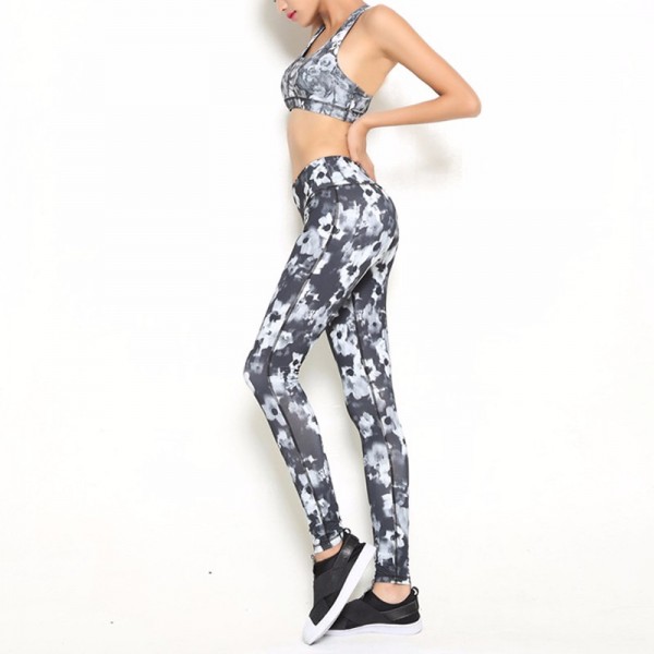 Floral Black and Gray Women's Leggings Printed Yoga Pants Workout