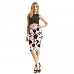 Red Roses on White High Waisted Pencil Skirt - Woman's Skirt