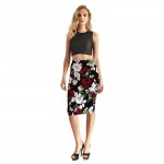 Red Roses on Black High Waisted Pencil Skirt - Woman's Skirt