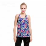 Floral on Blue Women's Racerback Quick Dry Grid White Tank Top