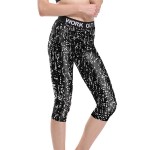 White Speckles on Black with Waves Women's Leggings Yoga Workout Capri Pants
