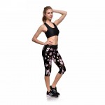Cherry Blossom on Black Women's Leggings Yoga Workout Capri Pants