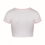 666 Pink and White Short Tee - Short Sleeved Tight Short T-Shirt