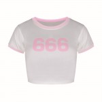 666 Pink and White Short Tee - Short Sleeved Tight Short T-Shirt