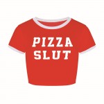 Pizza Slut Red and White Short Tee - Short Sleeved Tight Short T-Shirt