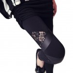 Black Leather & Lace Triangular Inserts Leggings Pants