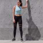 Double Stripe Mesh Panel Women's Leggings Yoga Workout