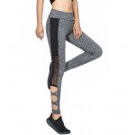 Gray Marled Black Mesh Lattice Women's Leggings Printed Yoga Pants Workout