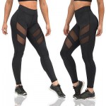 Top Diagonal Mesh Stripes Black Women's Leggings Yoga Workout Capri Pants
