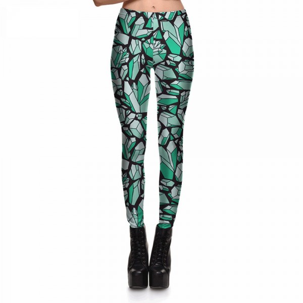 Green Icicle Crystals Women's Leggings Printed Yoga Pants Workout